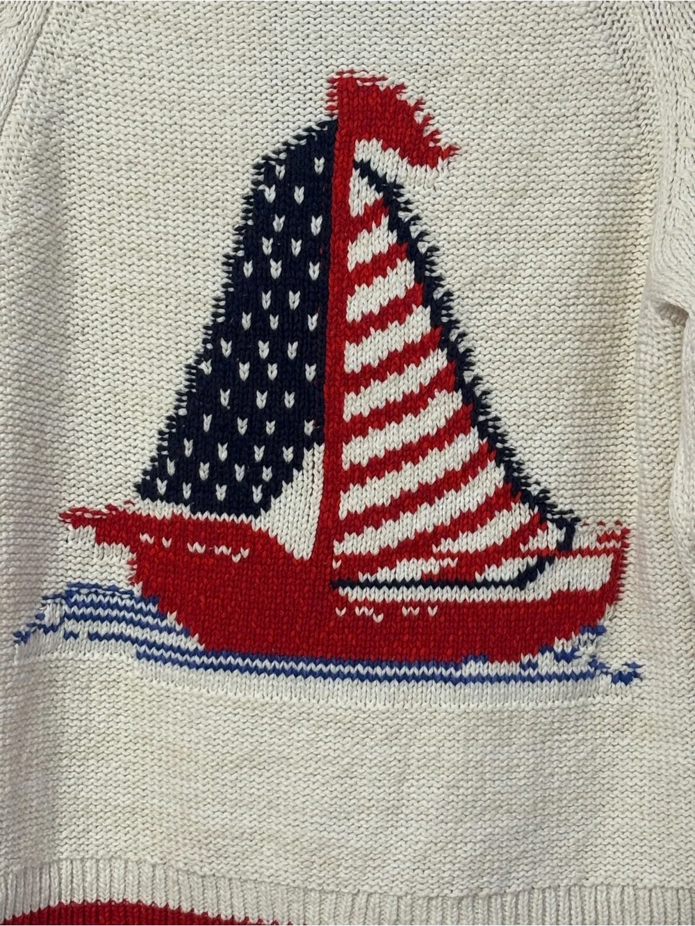 NWT Anthropologie Cream Nautical Sailboat Red & Blue Stars Cozy Cardigan SZ XS - Picture 11 of 16